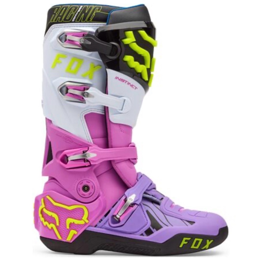 Fox Men's Motocross Boots in Pink, Purple, Neon Yellow, White - Picture 2 of 15